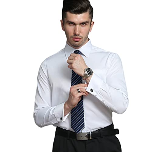 MAOAEAD Chemise à manches longues pour homme avec poignets français classiques à rayures, chemise de ville avec poche plaquée unique, chemises business...