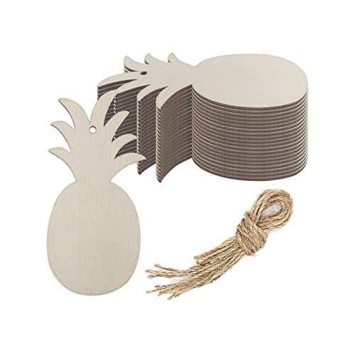 20 Pineapple Wood Crafts Cutouts with Hole and Rope