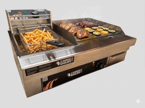 Le Barbecue Gaulois Plancha Electrique avec Friteuse, Combiné en Inox 4400W