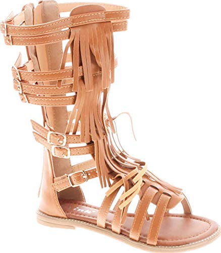 Link Savannah 3K Little Girls Strappy Buckled Fringe Gladiator Flat Sandals