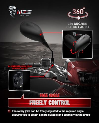 Mzs MTP18-06-B018-A01 Atv Mirrors, 8Mm 10Mm Motorcycle Side Rearview Mirrors With Cnc Handlebar Mount Black Fits Motorbike Street Adventure Electric Dirt Bike Ebike Snowmobile Scooter Moped Quad thumb #4