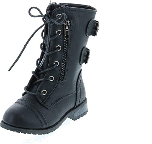 Link Mango-61Ka Baby Girls Combat Lace Up Boots Black Toddler