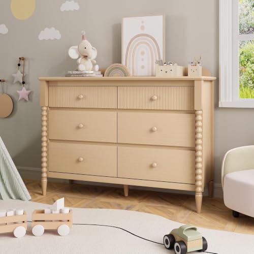 Image of JOINICE Oak Nursery Dresser for Kids Bedroom, 6 Drawers for Storage