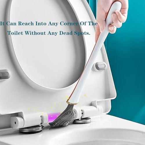 Image of Modern Silicone Toilet Brush，Flat Flexible Brush Holder Set， Wall Mounted with Holder，Household Punch-Free Wall Hanging Long Handle Silicone Toilet Brush (Blue)