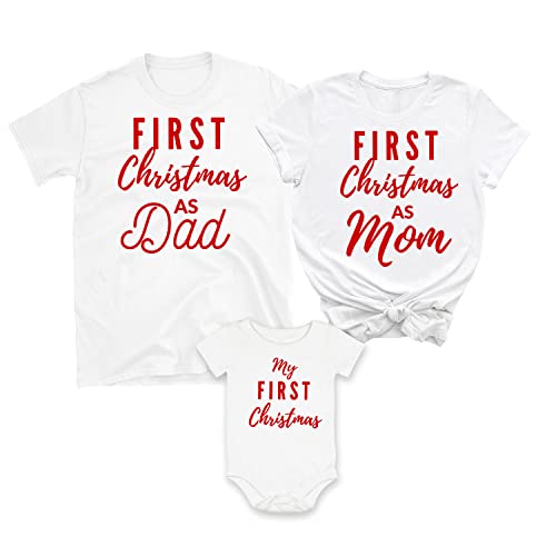 Baby's First Christmas Matching Family Shirt, My 1st Christmas As Mom Dad T-Shirt, Family of Three Holiday Outfits2