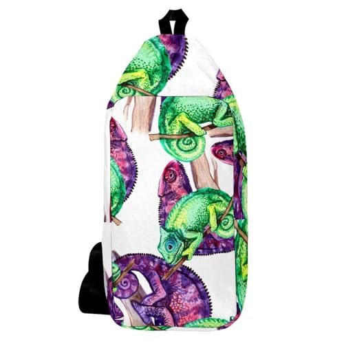 Sac à dos à bandoulière caméléon vert et violet petit sac de poitrine pour homme femme