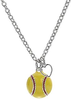 GIMMEDAT Softball Heart Enamel Necklace Nickel Free Player Fan Mom Gift