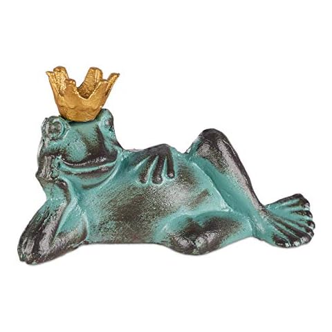 Relaxdays Gartenfigur Froschkönig, wetterfest, liegender Frosch Cover