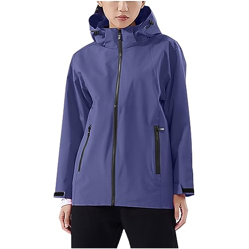 NUSGEAR Chaqueta con Capucha Mujer Desmontable, Chaqueta Mujer Impermeable Cortavientos Abrigo Color Sólido Deportiva Suelta Ropa de Trekking Senderismo Casual al Aire Libre
