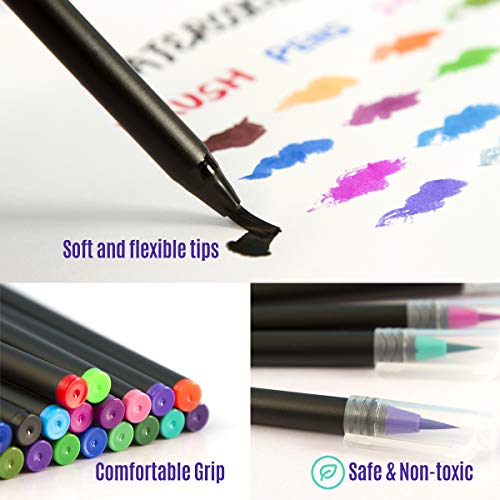 Zwbfu 20 canetas de pincel aquarela vibrantes com dicas de pincel flexível e macio Artistas artistas