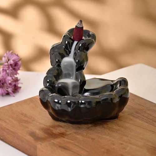 Image of Ceramic Backflow Smoke Fountain Incense Holder for Home Decor Gifts with 20 Smoke Cones by Craftam