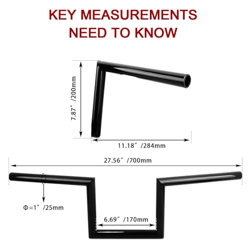 Image of 1 inch 25mm Z Bar - 8 inch Rise Handlebar w /Pre-Drilled Holes Universal For Harley,Honda, Yamaha, Suzuki, Kawasaki, Most Motorcycle Chopper Cruisers Bobber Bike Cafe Racer,any custom applications