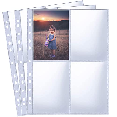 30 Pack 240 Taschen A4 Foto Hüllen für A4 2/3/4 Ringbuch, Transparente Postkartenhüllen, 4 Fächer, Doppelseitiger 4 Taschen Foto Seitenschutz, Top Loading Fotoalbum Nachfüllseiten( 109x153 mm)