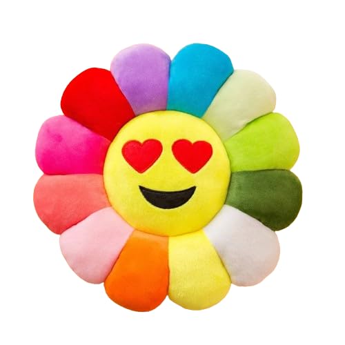 Image of AVS Sunflower Pillow Soft and Comfortable Sunflower Smiley Cushion, Floral Plush Pillow Colorful Sunflower Plush Rainbow Decorative Pillow Home Bedroom (16X16 Inch, Multi) 02