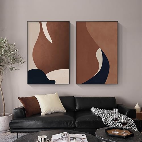 Affiche murale abstraite géométrique marron 50x70 cm lot de 2 toiles