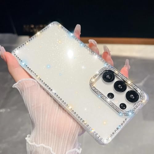 Coque Samsung Galaxy A26 5G transparente à strass et paillettes de couleur blanche