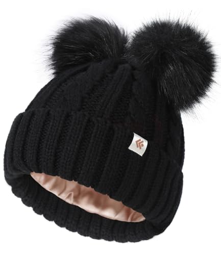 Creekstone Bommelmütze Damen Mit Satin gefütterte Wintermütze,...