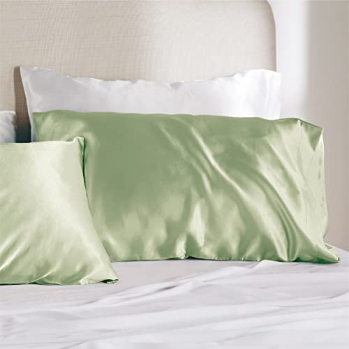 Image of Bedsure Satin Pillowcase with Zipper, Similar to Silk Pillow Cases 2 Pack
