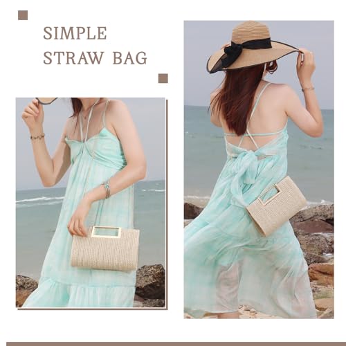 Image of Top Handle Straw Clutch for Women Summer Clutch Straw Evening Bag Raffia Crossbody Purses Woven Beach Clutch