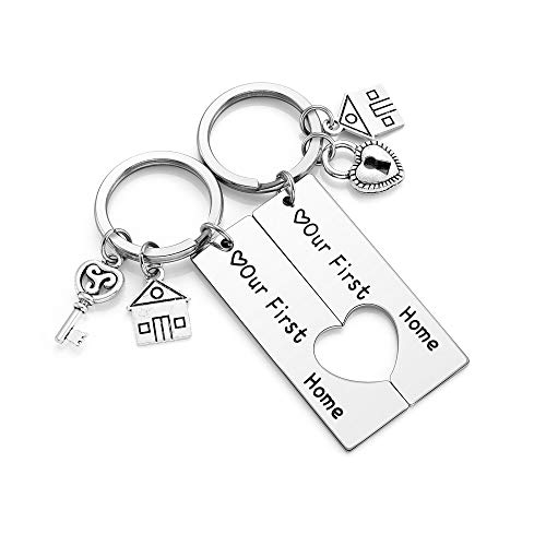 Zysta - Par de llaveros de acero inoxidable con colgante rectangular con forma de rompecabezas, con forma de corazón y caseta grabada, ideal como regalo para él