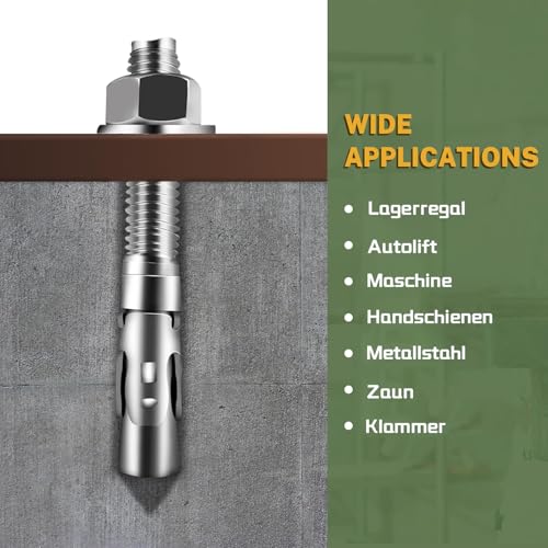 Bolzenanker M8 Schwerlastdübel, Metall Schwerlastanker M8, Betonanker Verzinkt, Ankerschrauben Aus Verzinktem Stahl für Geländer Fenster Vorhangfassaden Maschinen Balken - 20 Stück M8 x 90 mm