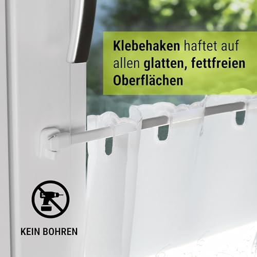 Rollina Gardinenstange ohne Bohren | 2x Vitragestange ausziehbar 60-80cm mit 4 Klebehaken für glatte Oberflächen | Scheibengardinenstange Küche Bad Fenster zum Kleben | Made in Germany