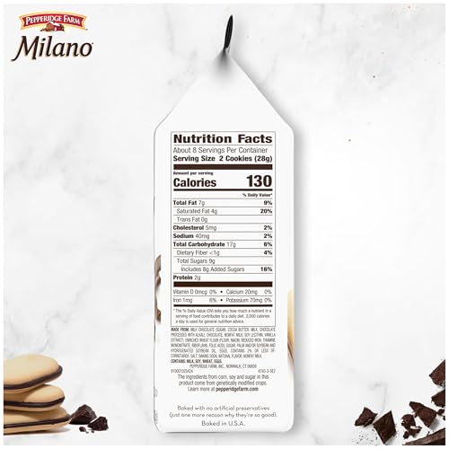 Image of Pepperidge Farm Milano Cookies, Double Milk Chocolate, 3 Bags, 7.5 Oz Each