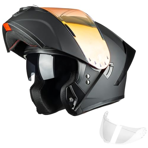ILM Modular Motorcycle Helmet for Adults Full Face Flip up Riding with Dual Visor Street Bike Racing DOT Model MM966 (Matte Black Red L)