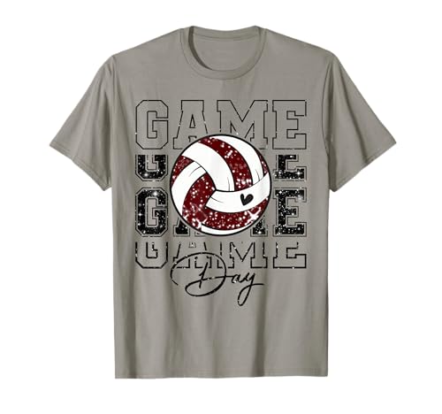 Volleyball Game Day Girls Volleyball Mom Maroon & White T-Shirt