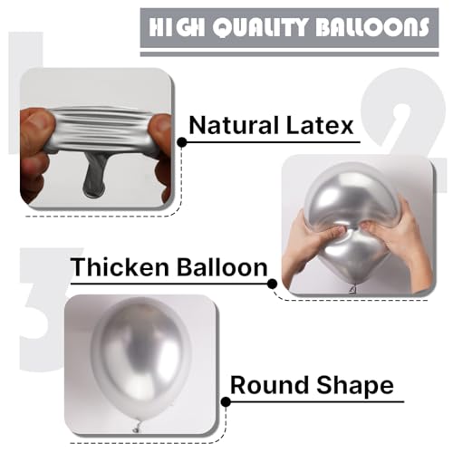 Image of PartyWoo Metallic Silver Balloons 100pcs 5 Inch Silver Chrome Balloons for Graduation Wedding Baby Shower Bachelorette Bridal Shower Anniversary Engagement Birthday Party Decorations Silver-G102