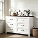 Jocoevol Farmhouse White 6 Drawer Dresser for Bedroom, Chest of Drawers - Large Double Dressers TV Stand with Deep Drawers Dressers for Hallway, Entryway - White & Brown