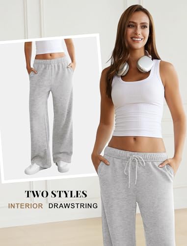 Womens Wide Leg Sweatpants Interior Drawstring Baggy Sweat Pants with Pockets Elastic Waisted Lounge Casual Trousers3