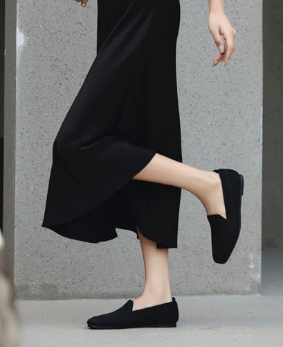 DADAWEN Womens Square Toe Flats Knit Dress Shoes Comfortable Women Shoes Slip On Shoes for Woman Soft Ballet Walking Flats Shoes2