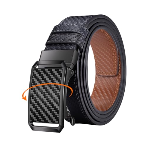 Men's Two-in-One Black and Brown Leather Reversible Ratchet Buckle Belt
