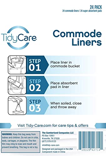 Tidycare Bedside Commode Liners And Absorbent Pads For Portable Toilet Chair Bucket And Bedpan | Xl Combo Pack Of 24 Disposable Waste Bags And 24 Pads | Universal Fit Portable Toilet Liners And Pads #TOP7