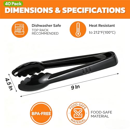 YIMITEE 40 Pack Plastic Tongs for Serving, 9
