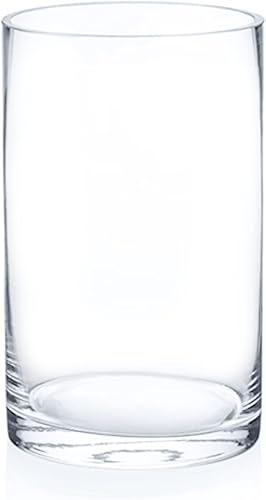 Enova Floral Jarrón cilíndrico de vidrio transparente de 5 x 8 pulgadas, jarrones de flores transparentes, florero flotante para velas de huracán,
