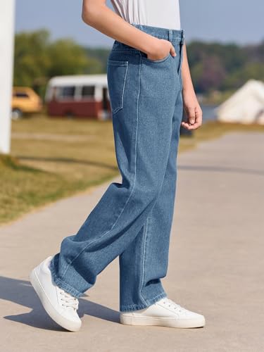 Haloumoning Boys Baggy Jeans Kids Casual Straight Leg Loose Fit Denim Pants with Pockets 5-14 Years3