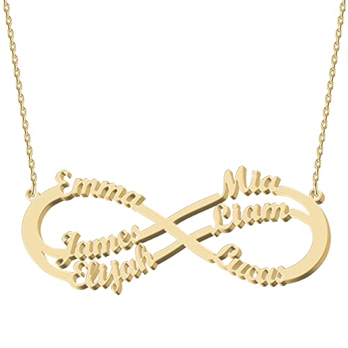 UMAGICBOX Personalized Infinity Necklace with 6 Names Sterling Silver Multiple