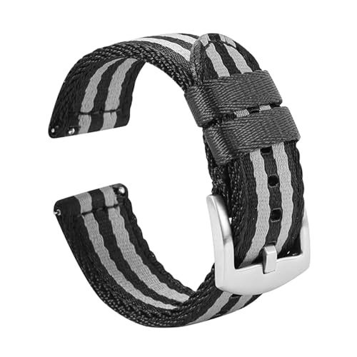 [KRFGKHAUR] Nylon Watch Strap 20mm 22mm Woven Seatbelt Watchband Quick Release Replacement Wristband(Black grey 1,18mm)