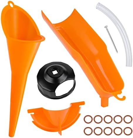 Motorcycle Funnel Sets Crankcase,Fill Funnel Primary Oil Fill,and Primary Drain Plugs with Oil Filter Wrench for Harley Sporster Dyna