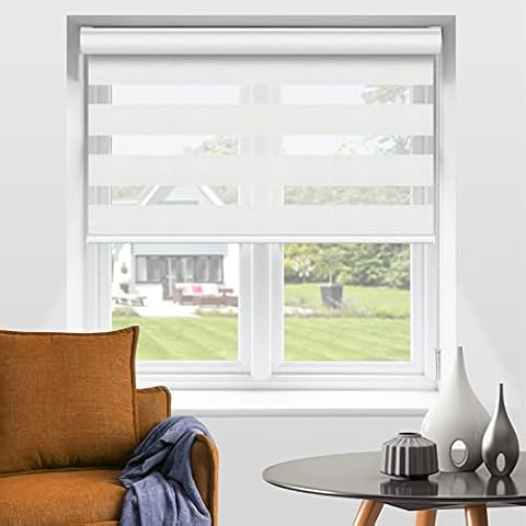 Blinds Zebra Roller Shades Horizontal Double Shades Privacy Light Filtering Easy Installation (Max. Height 72" x Width 28" White) Cover