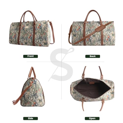 Signare William Morris Tapestry Duffel Bag – Large Weekender Overnight Travel Bag for Women with Elegant Floral and Arts & Crafts Design