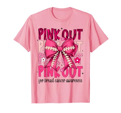 Pink Out Football Pink Coquette Bow Breast Cancer Awareness T-Shirt