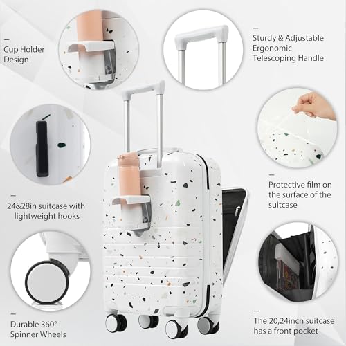 Versatile Luggage Set for Effortless Travel, Includes USB Port, Front Opening Design, Durable ABS+PC Material, Starry Sky White, 20/24/28 inch4