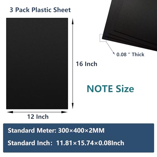 Image of 3 Pack Black Plastic Sheet 12x16x0.08 in Flexible High Tensile Plastic Sheets Black Plastic Panel for DIY Materials Handicrafts Home Decoration