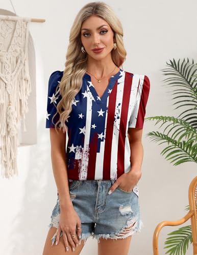 Image of Zeagoo Women Blouses Puff Short Sleeve Tops V Neck Dressy Casual Spring Shirts Boho Floral Cute Clothes 2026