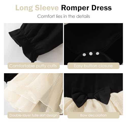 Baby Girl My Little Black Dress Romper Cotton Ruffle Long Sleeve Tutu Dress Birthday Party Fall Winter Clothes 0-24M4
