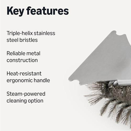 Image of Amazon Basics Grill Brush and Scraper with Deluxe Handle, BBQ Cleaning Tool for Gas, Infrared, Charcoal, Porcelain Grills, Outdoor Grill Accessories