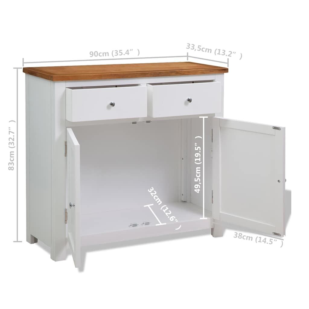 Credenza in legno massiccio di quercia e acacia, 90 x 33,5 x 83